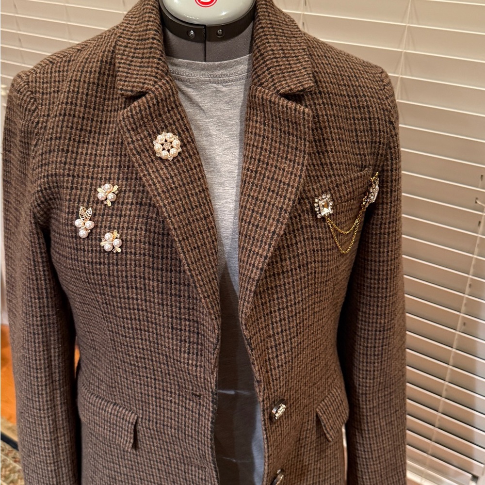 Custom Tweed Embellished Blazer Crystal Pearl